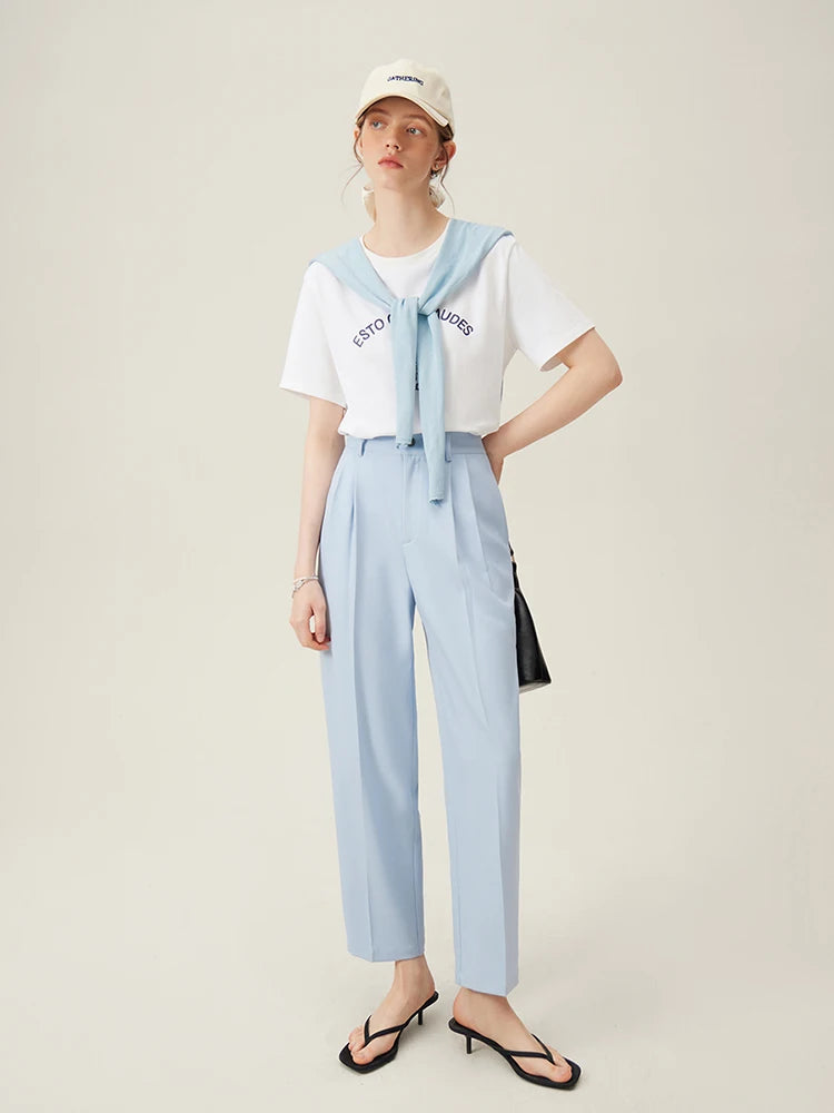 High-Waisted Pleated Tapered Trousers