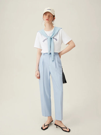 High-Waisted Pleated Tapered Trousers