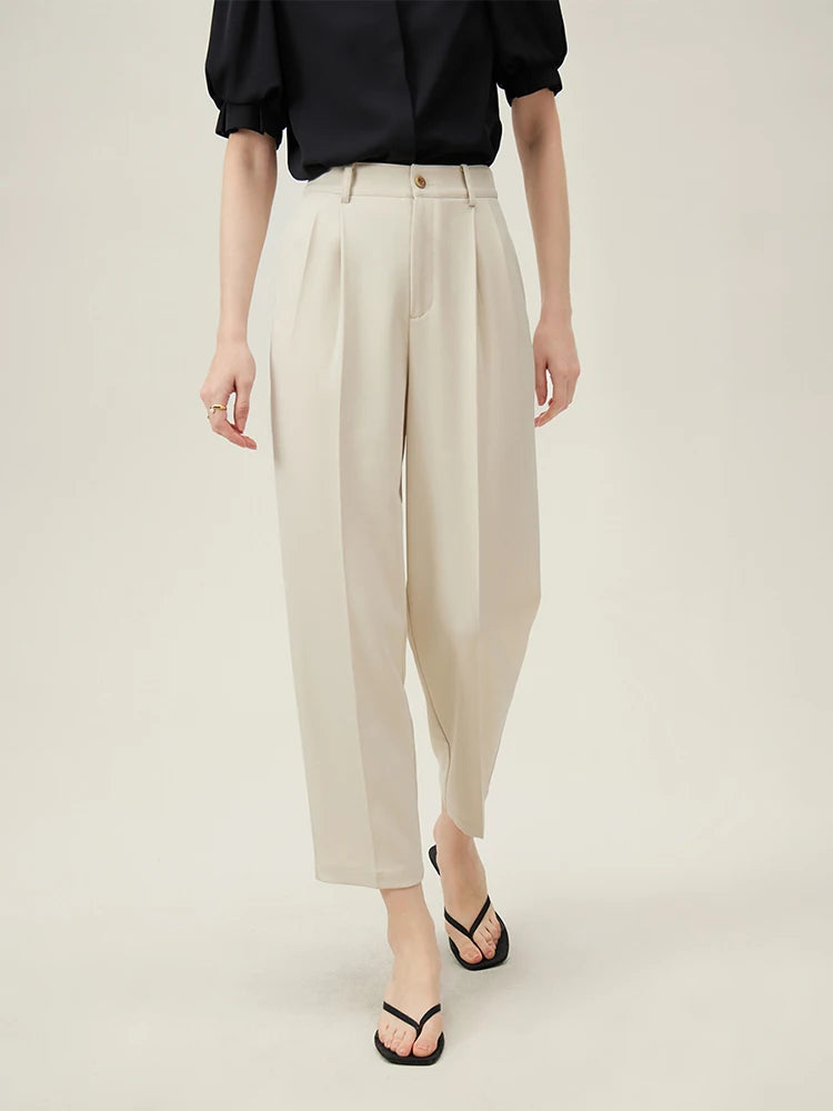 High-Waisted Pleated Tapered Trousers