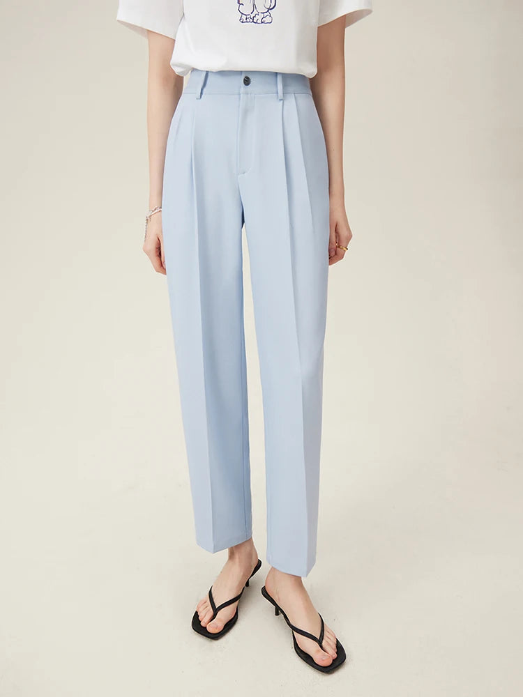 High-Waisted Pleated Tapered Trousers