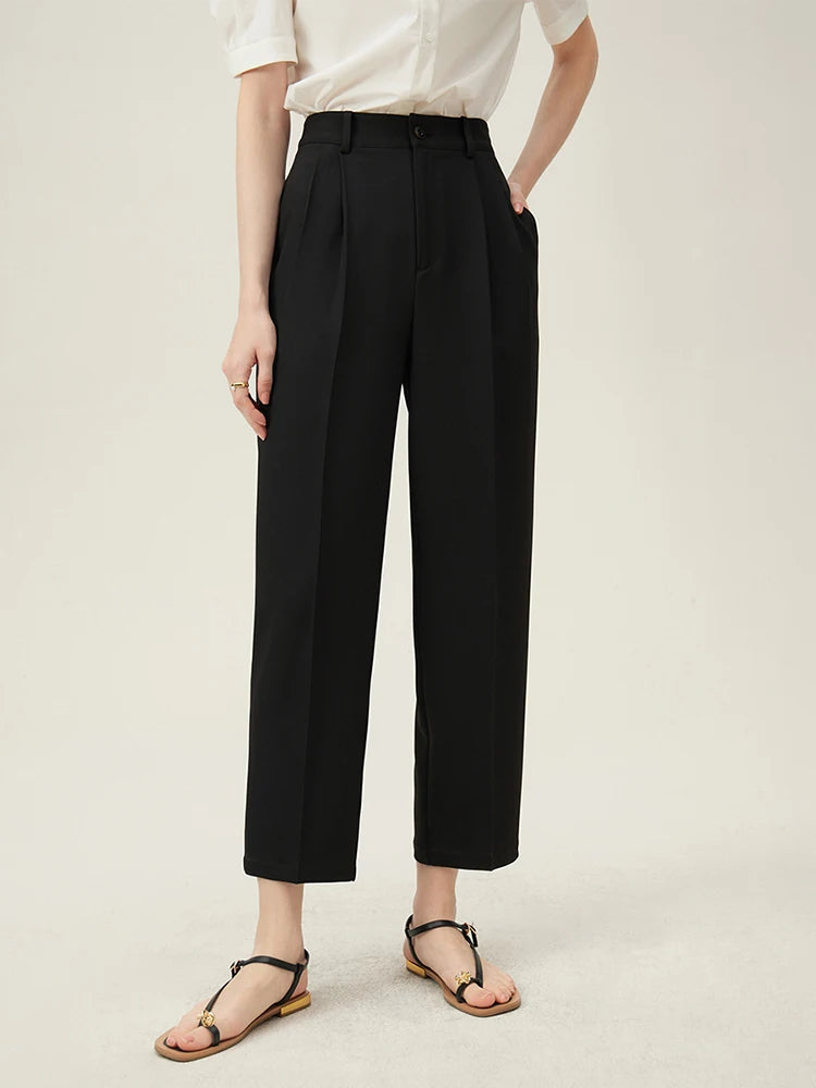 High-Waisted Pleated Tapered Trousers
