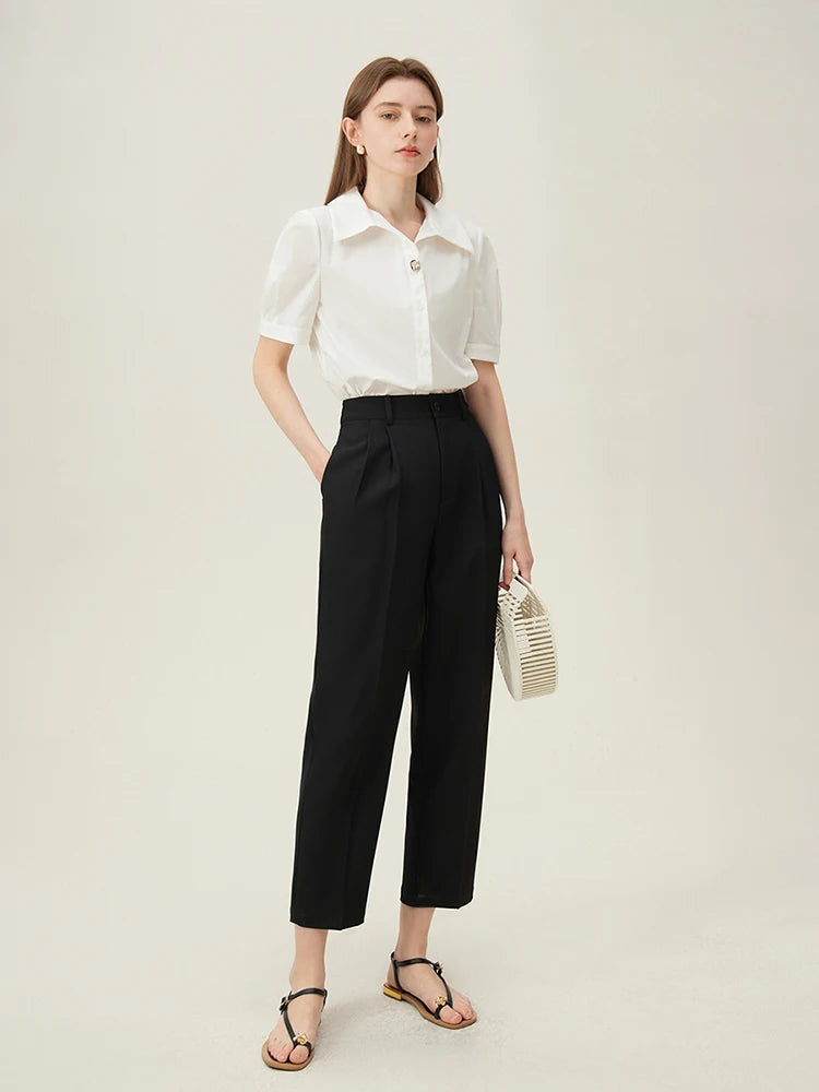 High-Waisted Pleated Tapered Trousers
