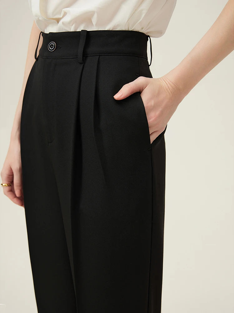 High-Waisted Pleated Tapered Trousers