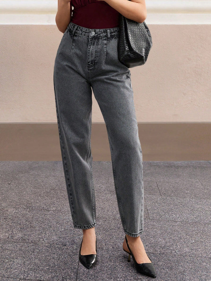 High Waist Pleated Wide Leg Jeans