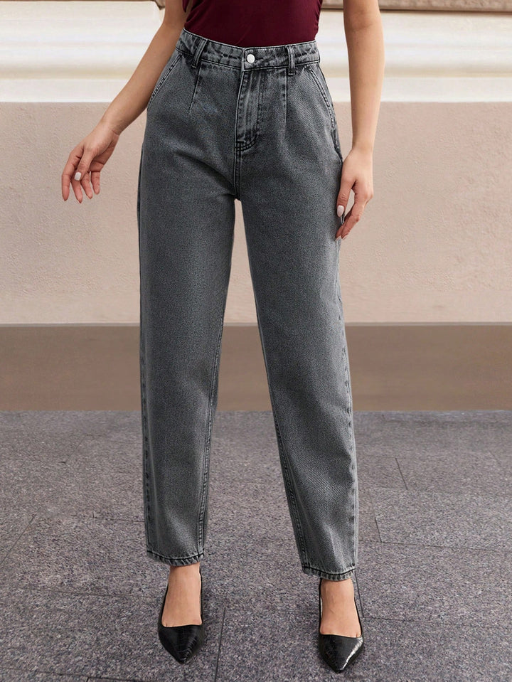 High Waist Pleated Wide Leg Jeans