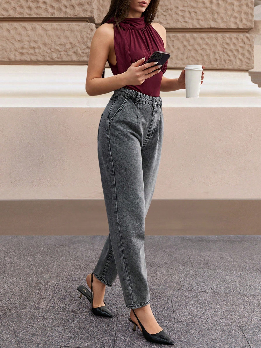 High Waist Pleated Wide Leg Jeans