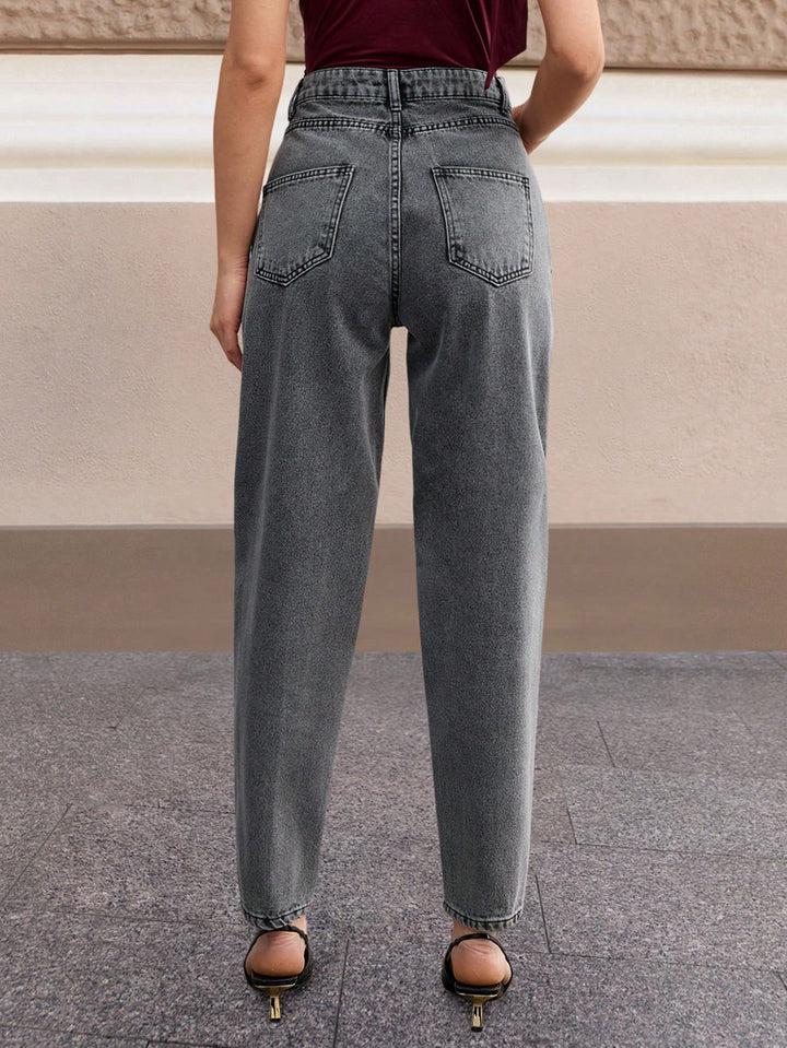 High Waist Pleated Wide Leg Jeans