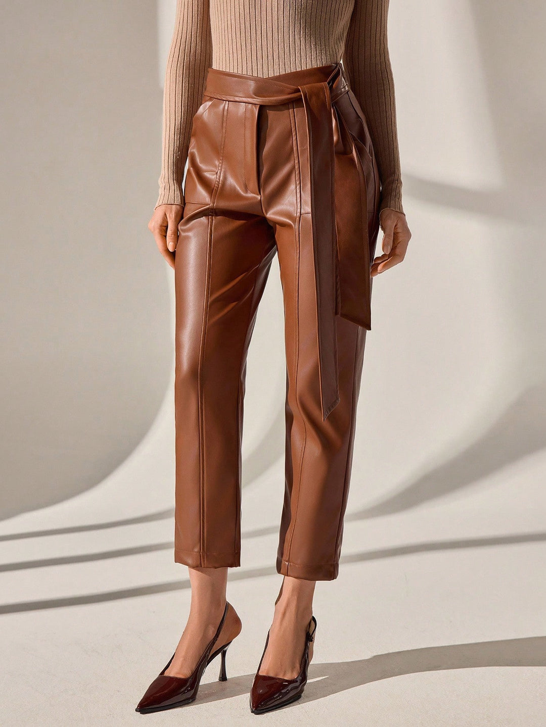 High Waist Slim Fit Cropped Trousers