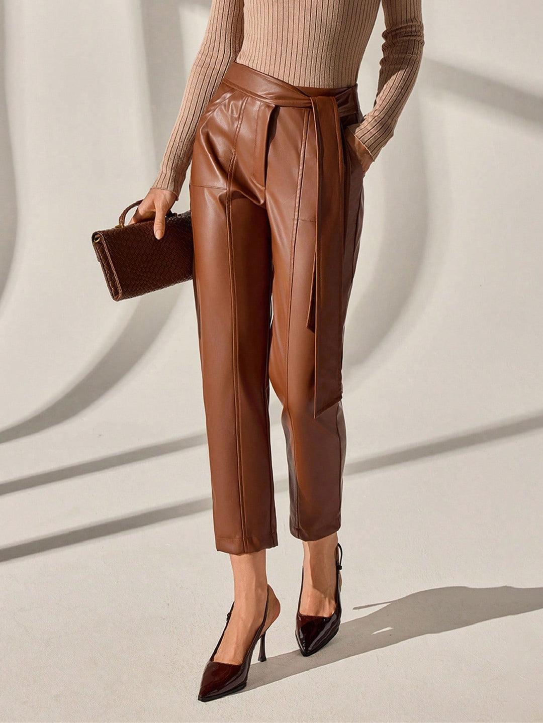 High Waist Slim Fit Cropped Trousers