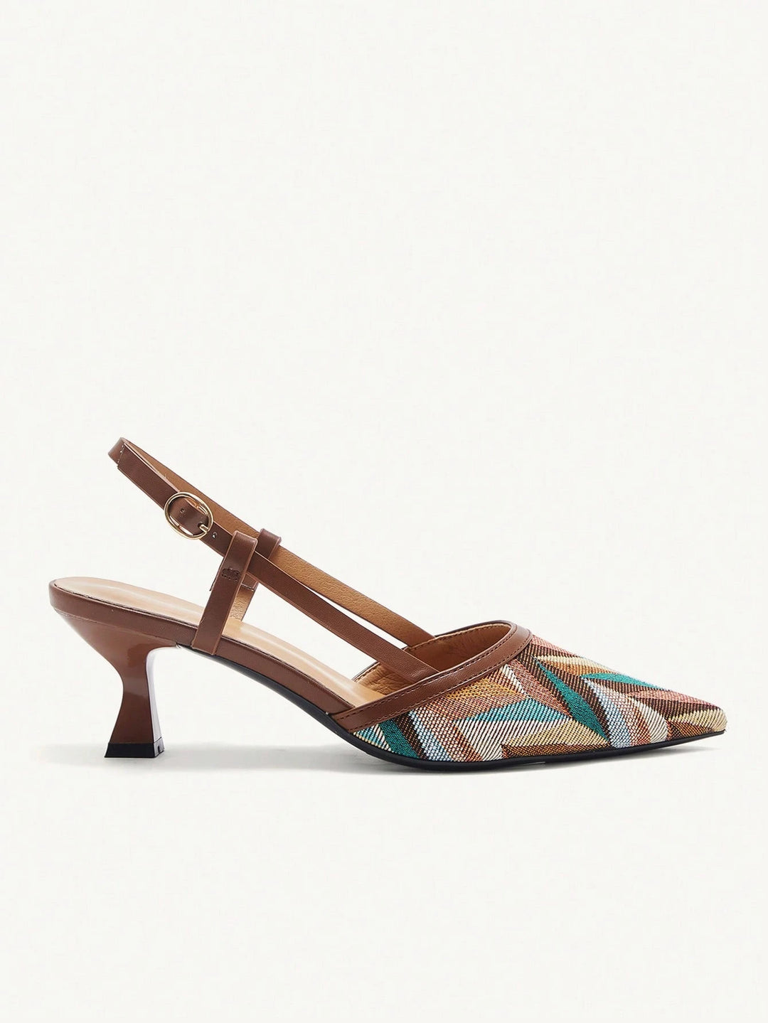  Jacquard Pointed Toe Slingback Heels