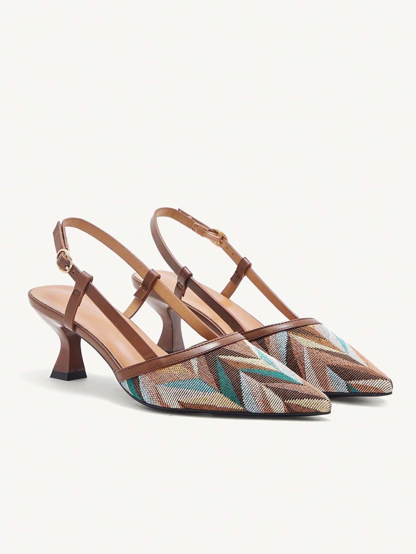  Jacquard Pointed Toe Slingback Heels
