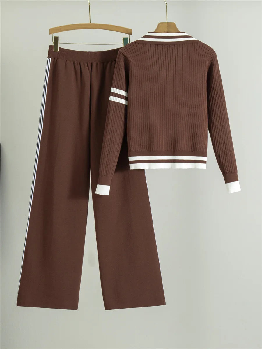 Knit Cardigan & Wide Leg Pants Set