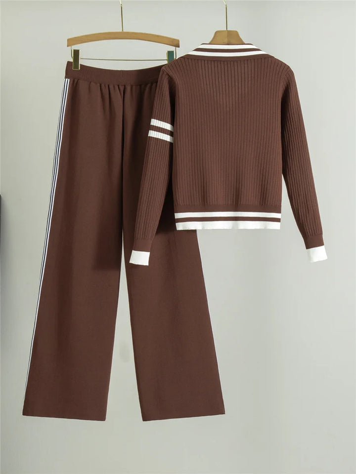 Knit Cardigan & Wide Leg Pants Set