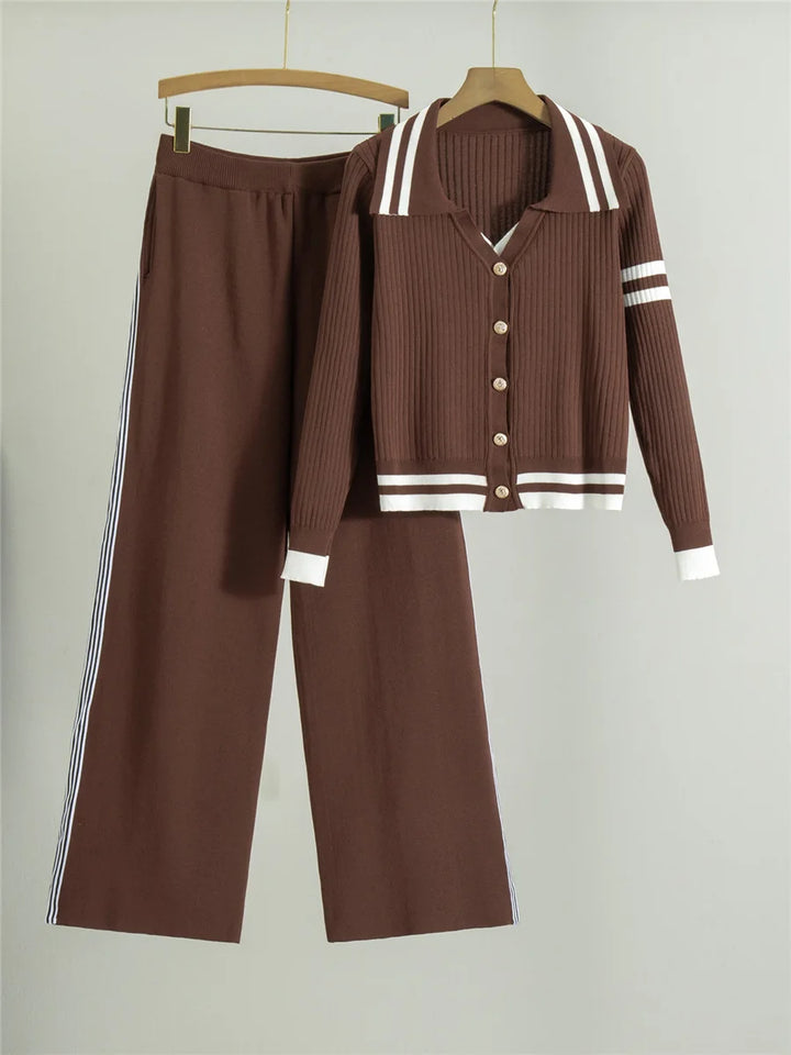 Knit Cardigan & Wide Leg Pants Set