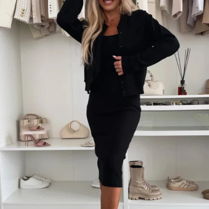 Knit Midi Dress & Bomber Jacket Set