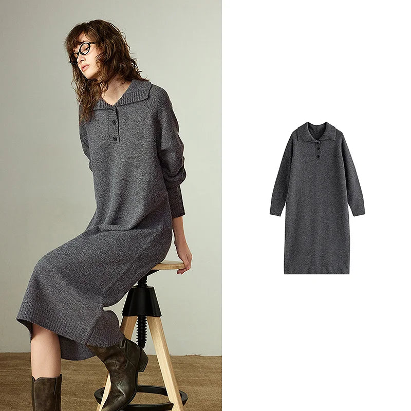 Knit Polo Collar Midi Dress
