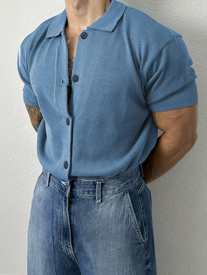Knitted Polo Shirt Short Sleeve Button Down