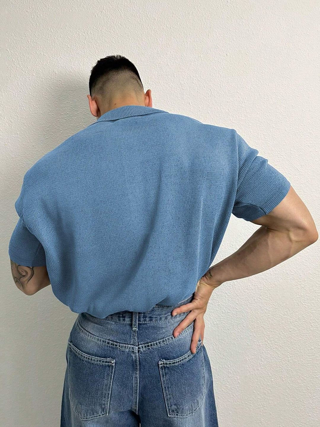 Knitted Polo Shirt Short Sleeve Button Down