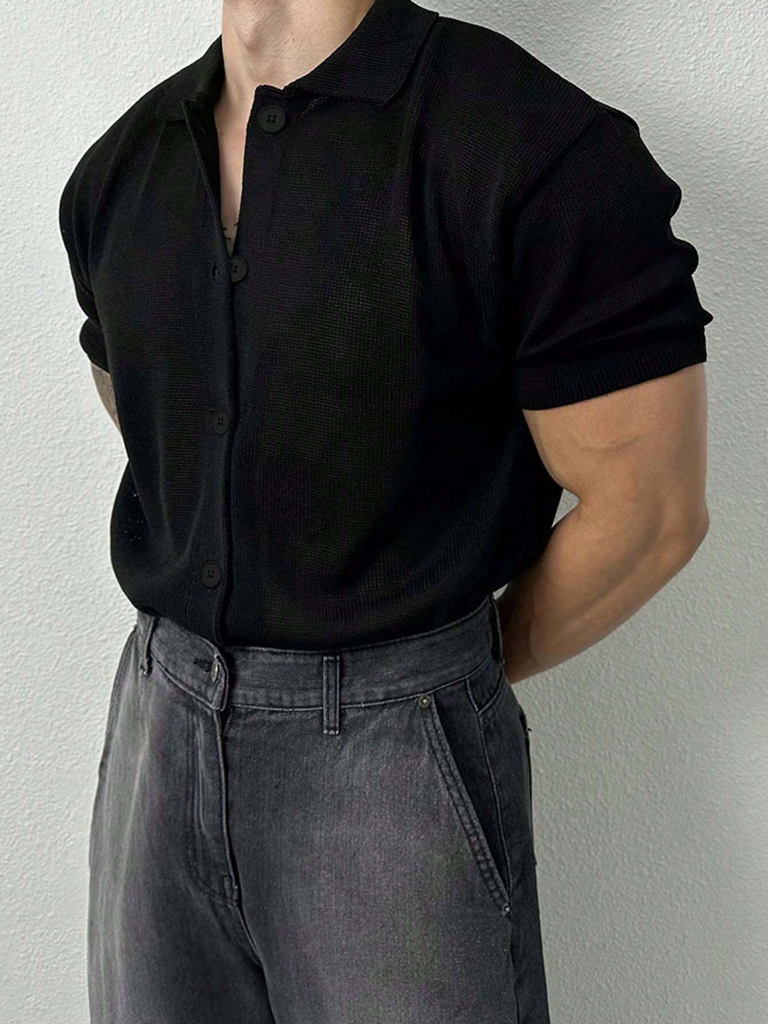 Knitted Polo Shirt Short Sleeve Button Down