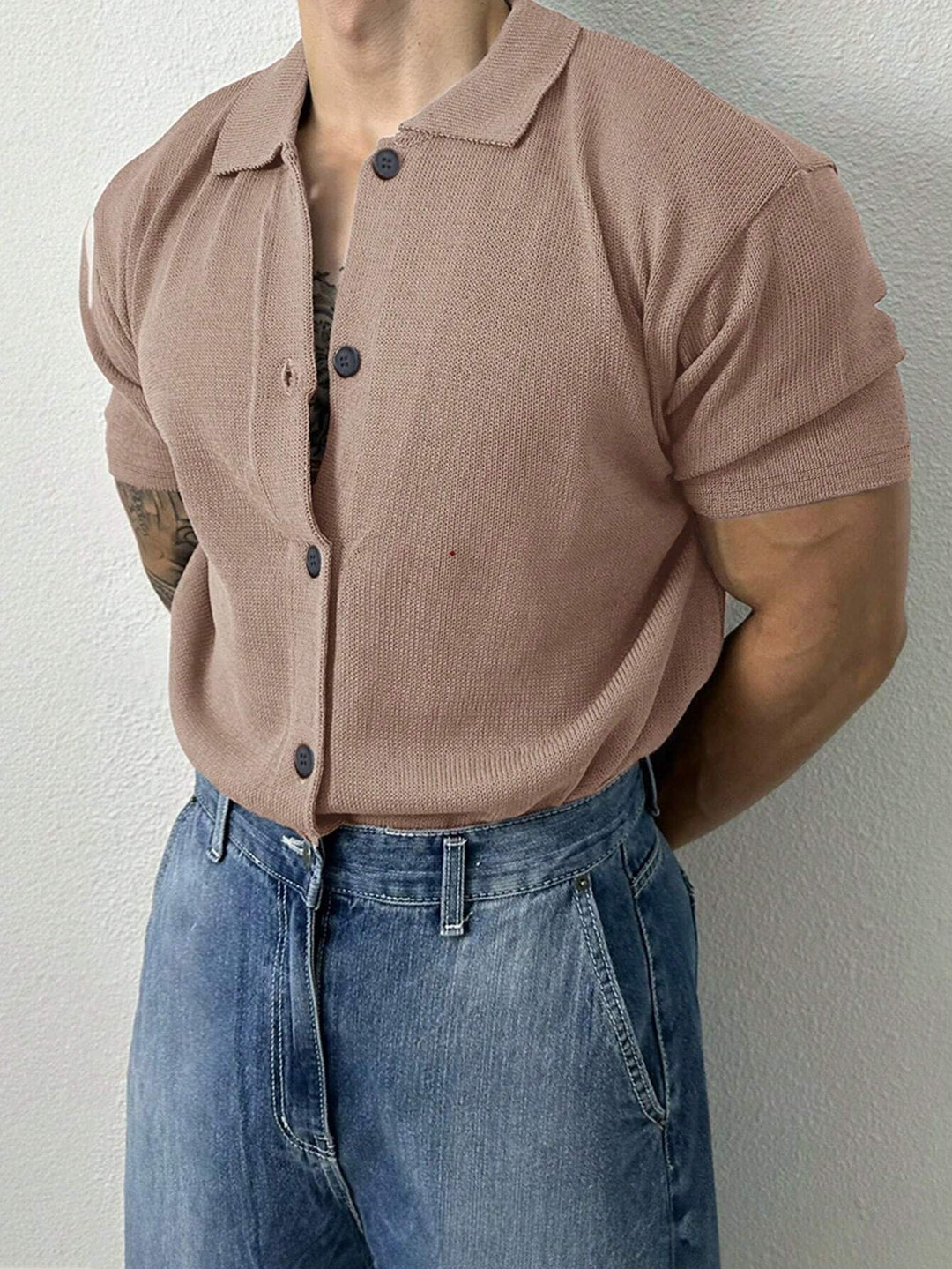 Knitted Polo Shirt Short Sleeve Button Down