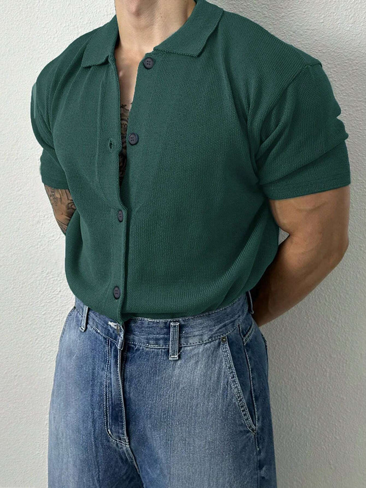 Knitted Polo Shirt Short Sleeve Button Down