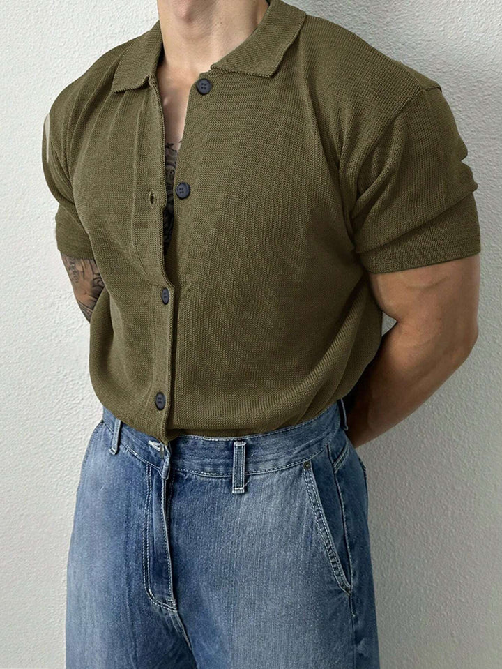 Knitted Polo Shirt Short Sleeve Button Down