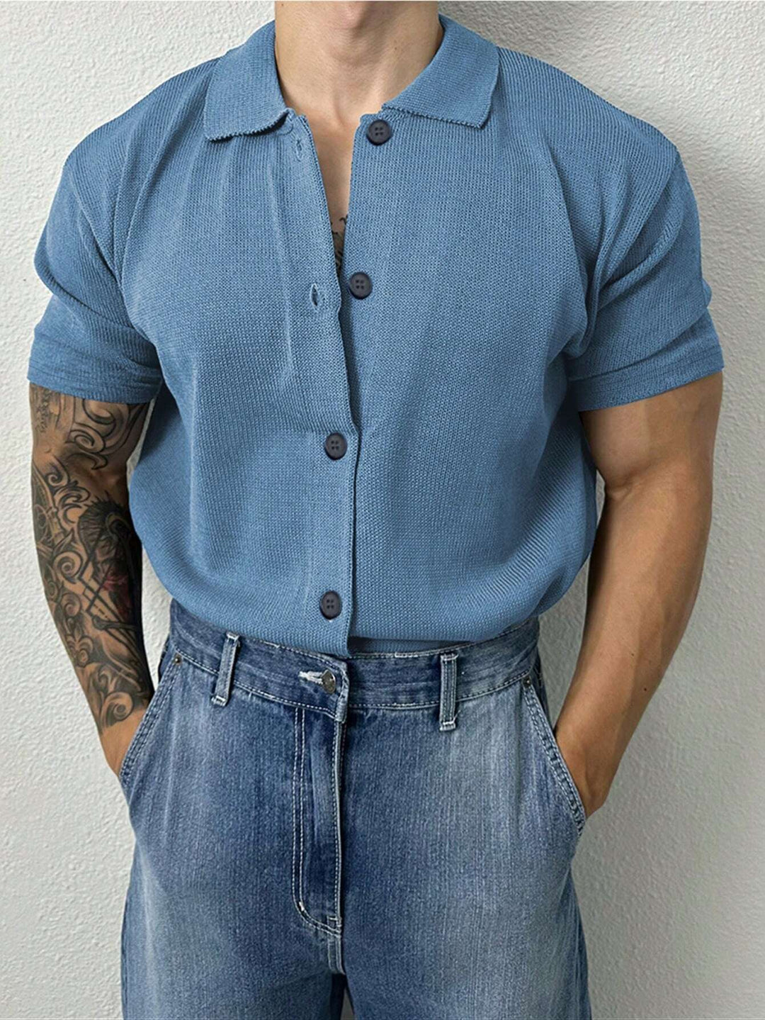 Knitted Polo Shirt Short Sleeve Button Down