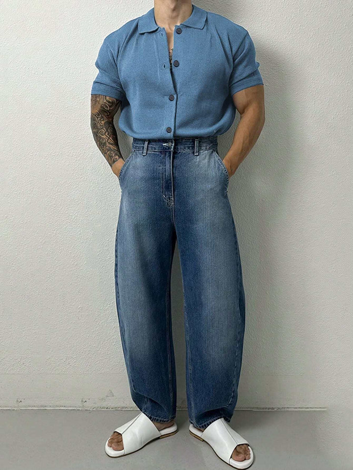 Knitted Polo Shirt Short Sleeve Button Down