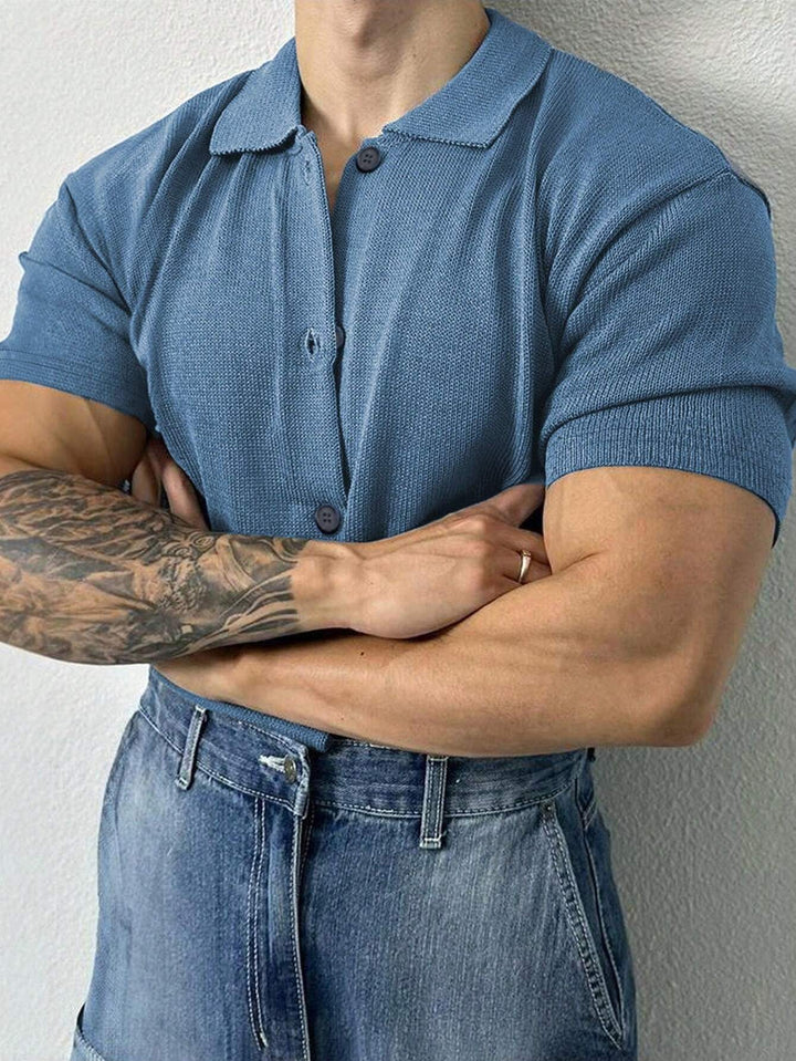 Knitted Polo Shirt Short Sleeve Button Down