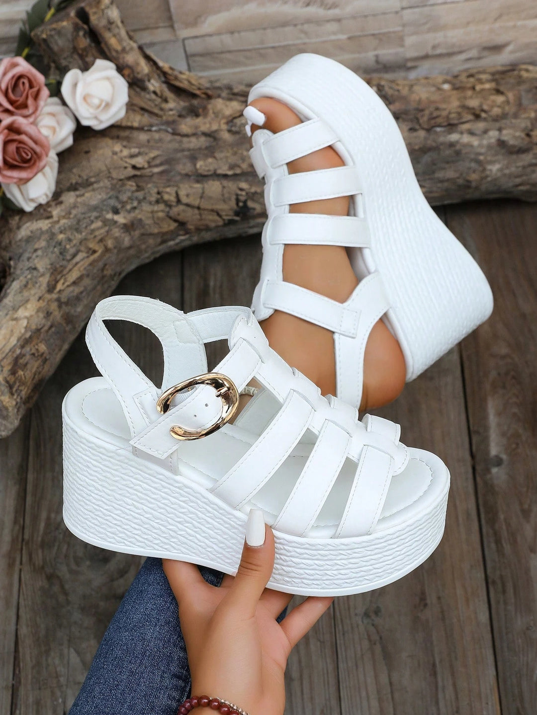  Knot Detail Ankle Strap Wedge Sandal