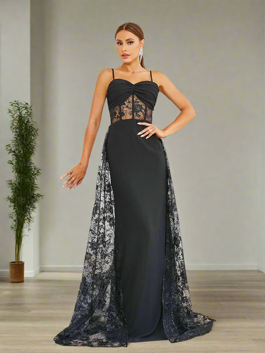 Lace Bustier Overskirt Formal Gown