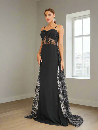Lace Bustier Overskirt Formal Gown