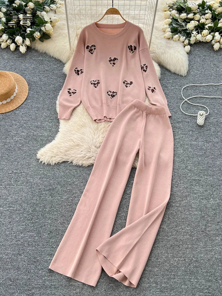  Leopard Heart Knit Set