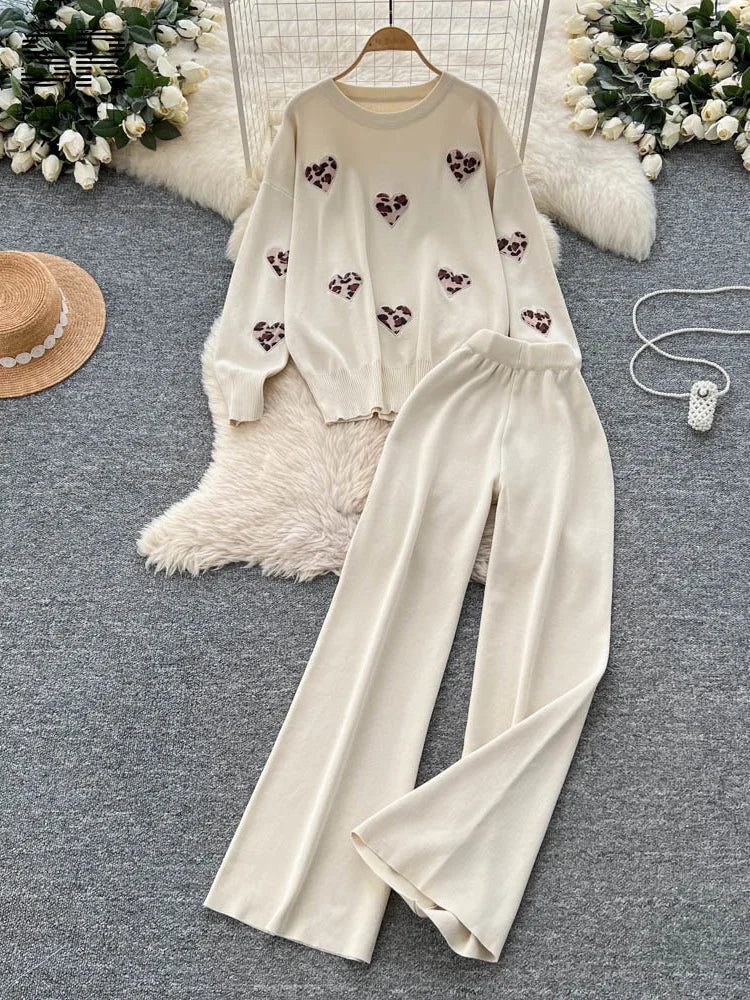  Leopard Heart Knit Set