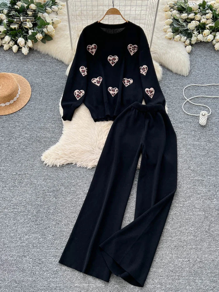  Leopard Heart Knit Set