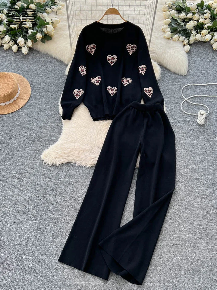  Leopard Heart Knit Set