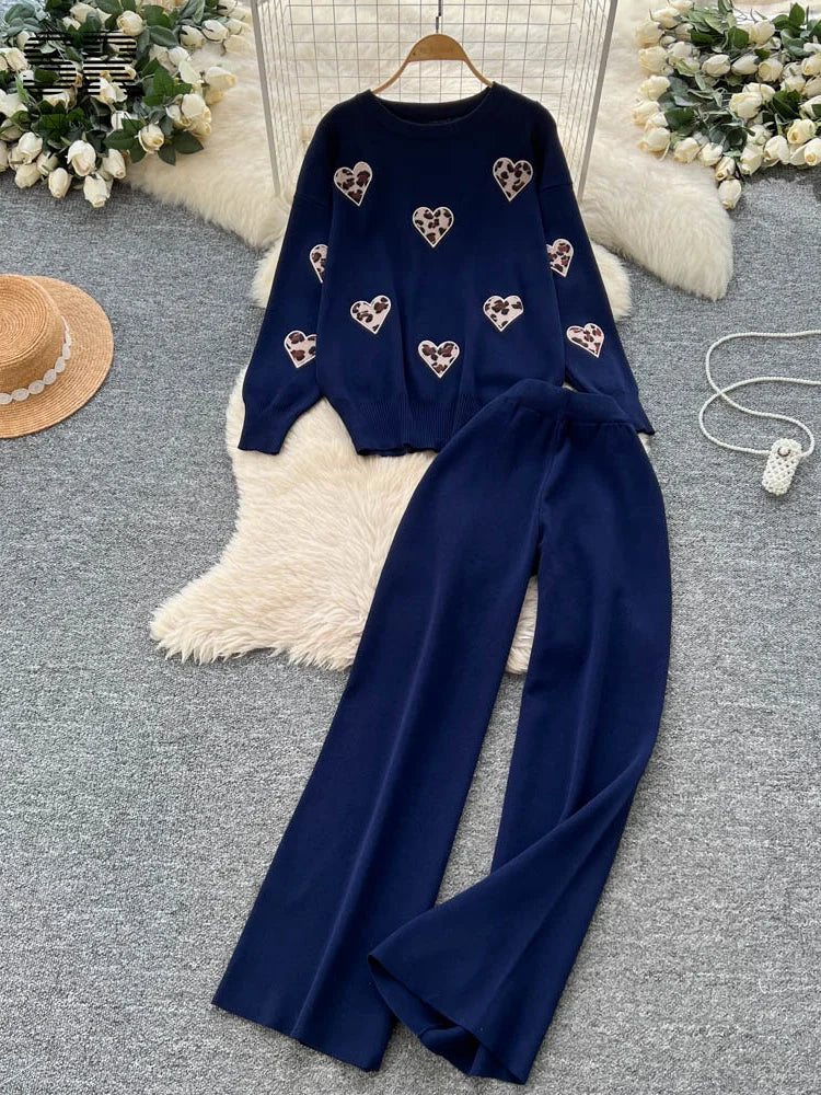  Leopard Heart Knit Set