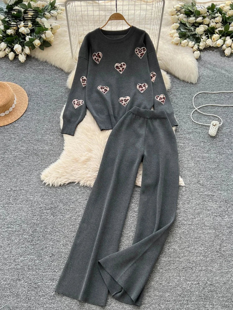  Leopard Heart Knit Set