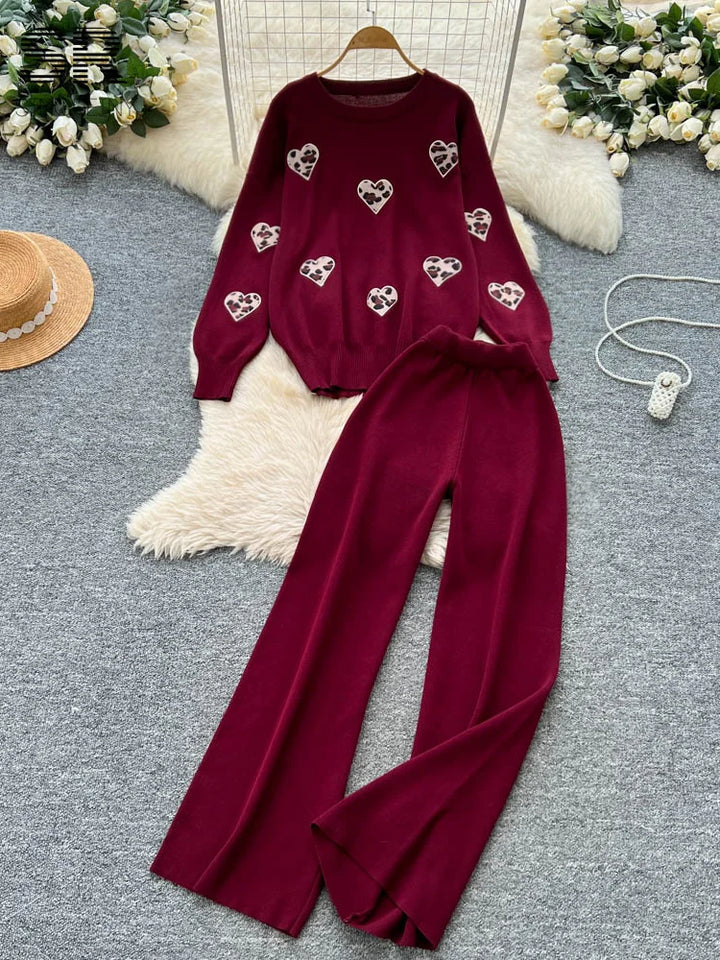  Leopard Heart Knit Set