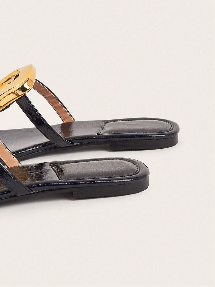  Leopard Print Square Toe Flat Sandals