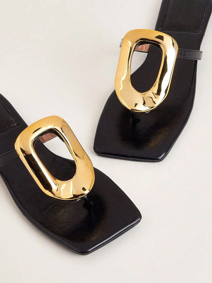  Leopard Print Square Toe Flat Sandals