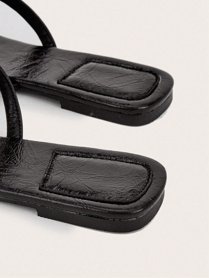  Leopard Print Square Toe Flat Sandals