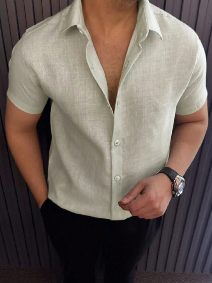 Linen Blend Camp Collar Shirt