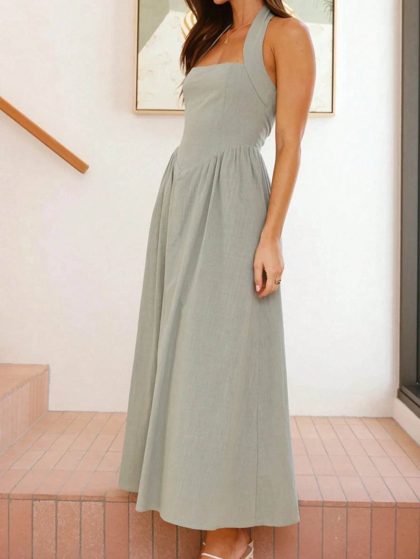  Linen Halter Maxi Summer Dress