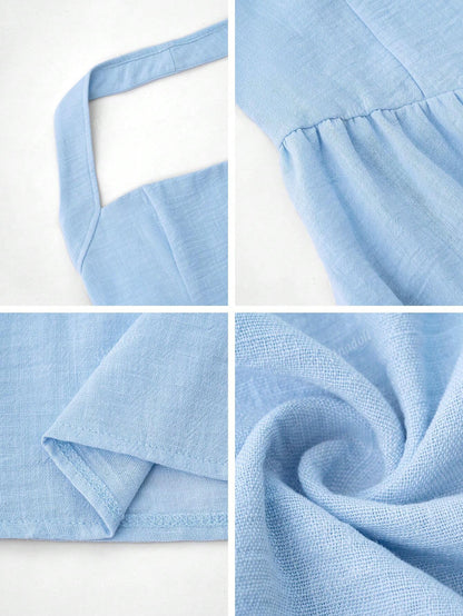  Linen Halter Maxi Summer Dress