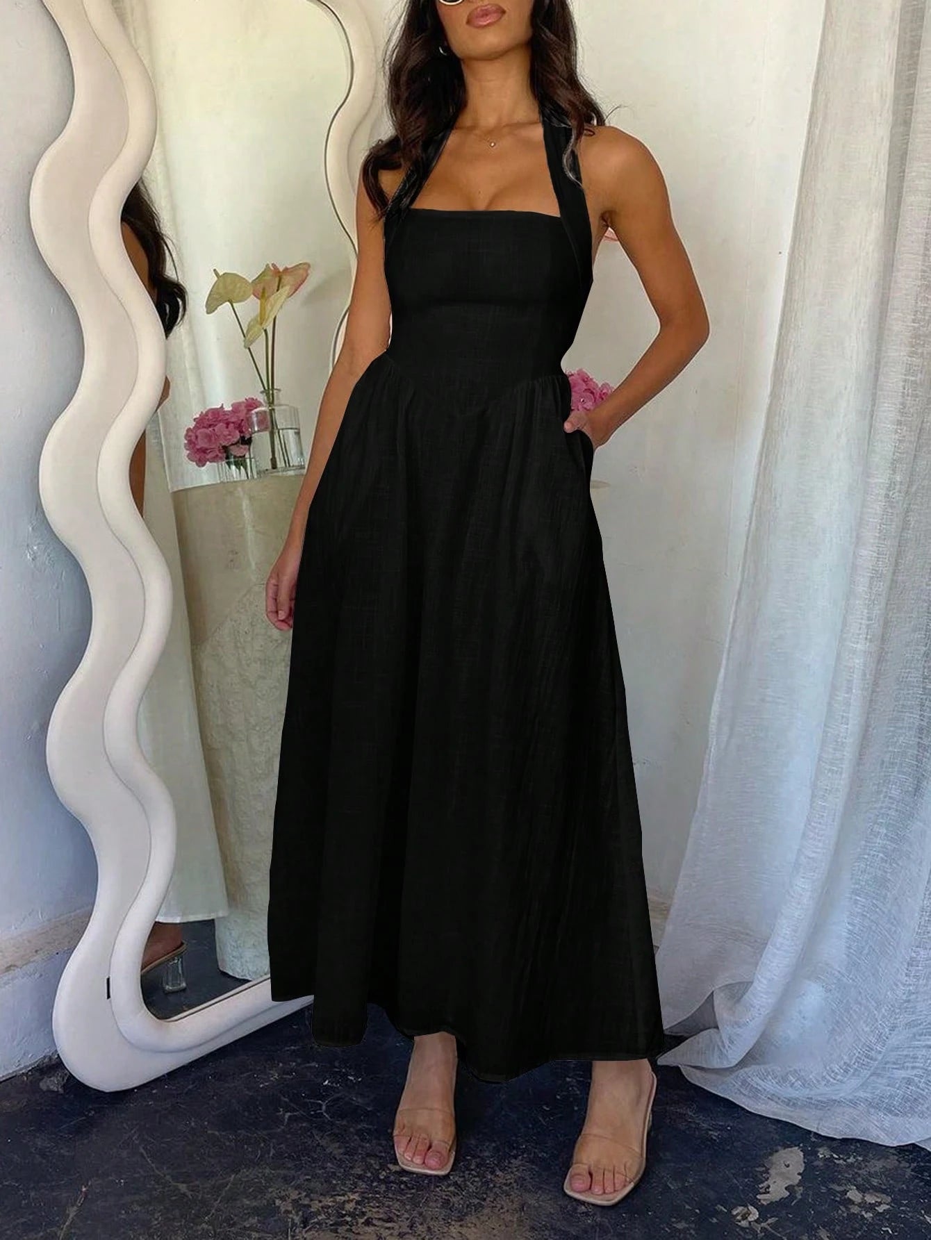  Linen Halter Maxi Summer Dress