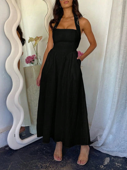  Linen Halter Maxi Summer Dress