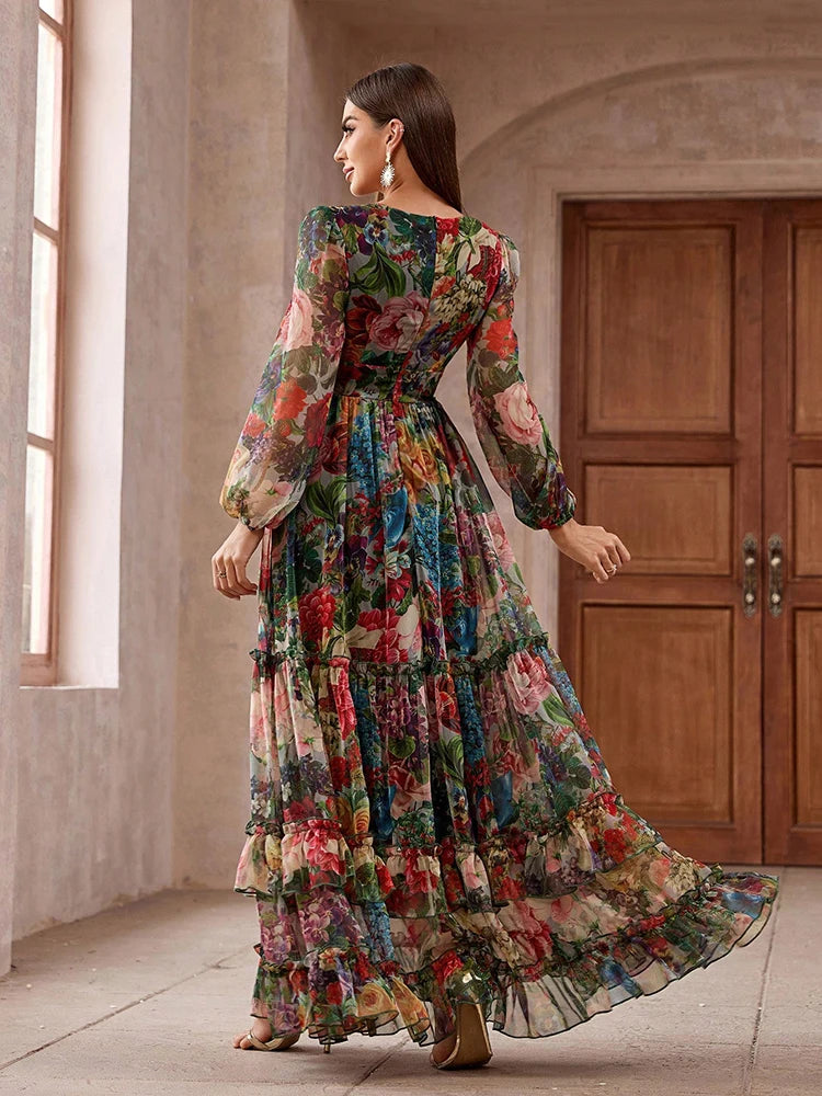 Long Sleeve Floral Tiered Maxi Dress
