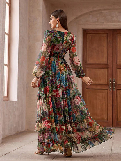 Long Sleeve Floral Tiered Maxi Dress