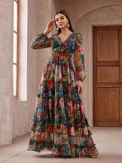 Long Sleeve Floral Tiered Maxi Dress